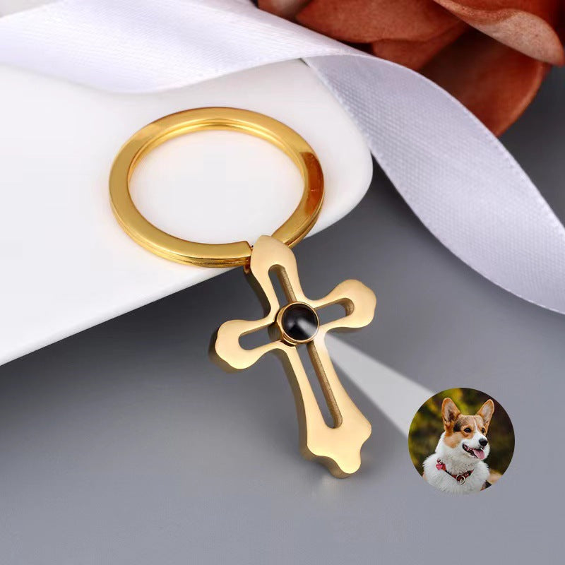 Phomora Divine Cross Photo Keychain with hidden projection photo