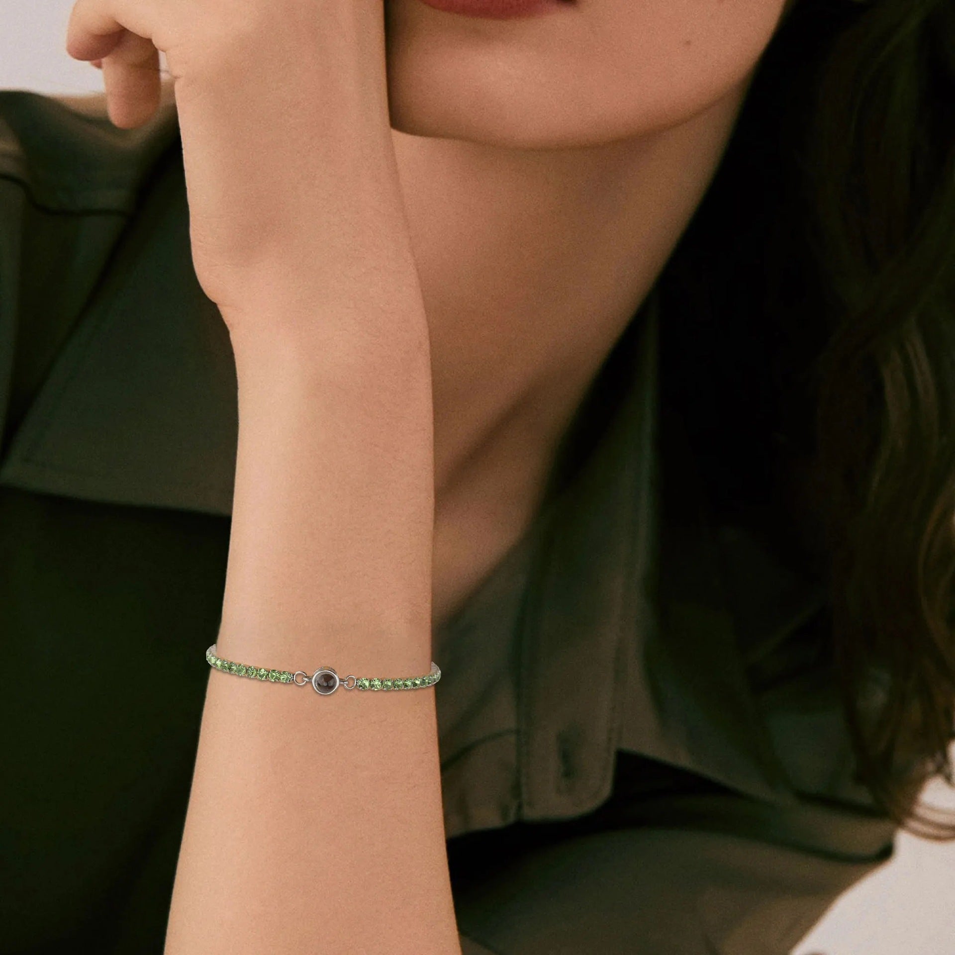 Personalized tennis photo bracelet gift for her