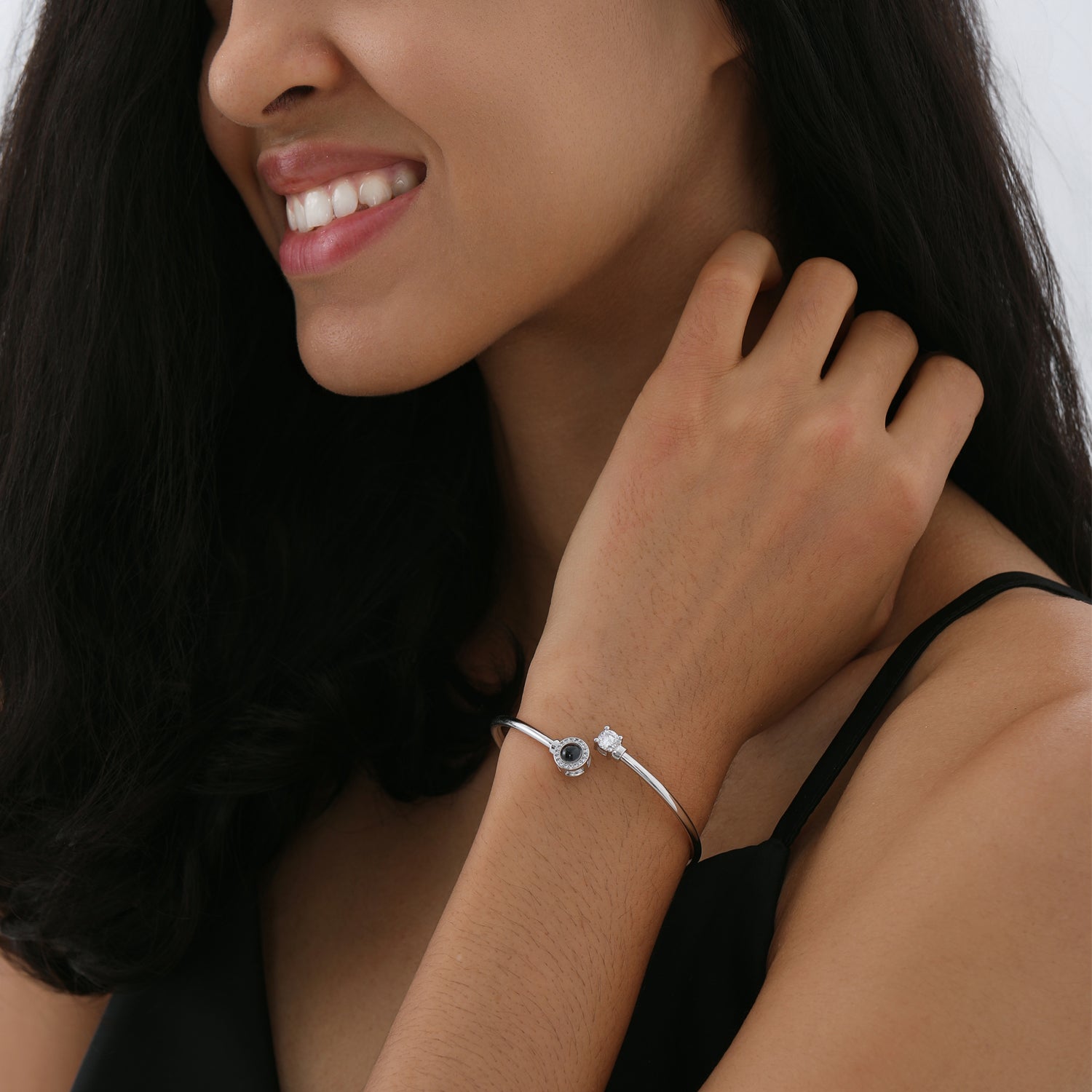 Phomora Echo Photo Bracelet open bangle with zirconia accents