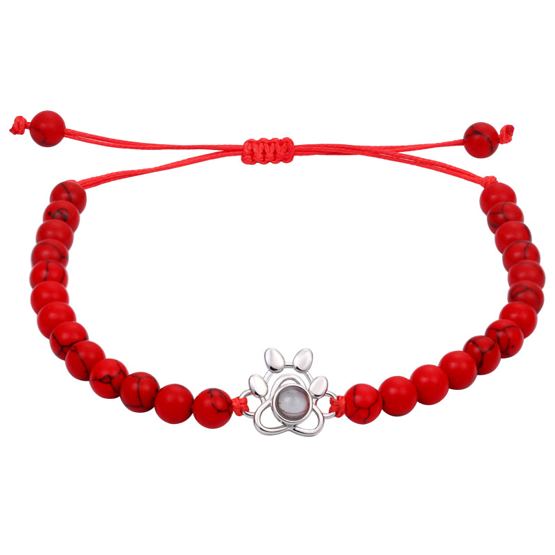 Personalized gemstone paw photo bracelet gift for pet lovers