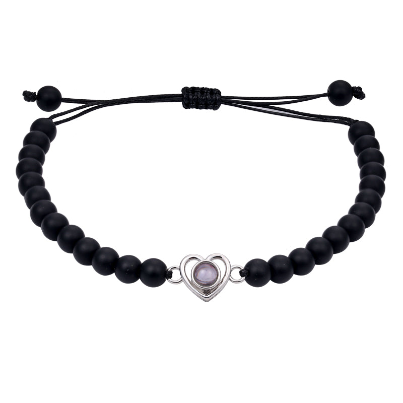 Personalized gemstone heart photo bracelet gift for her