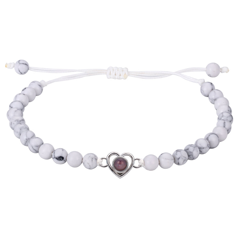 Personalized gemstone heart photo beaded bracelet gift for her