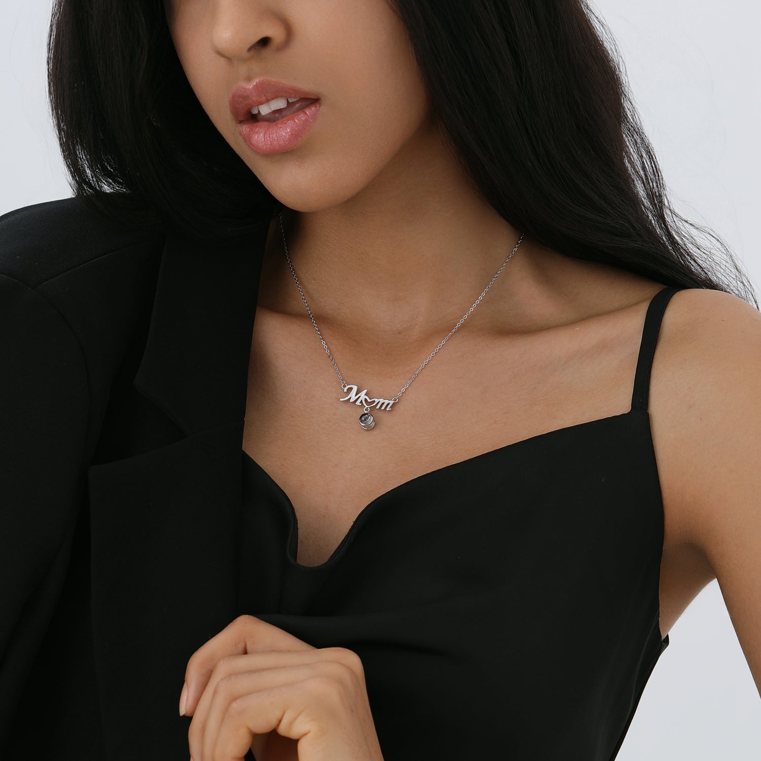 Phomora Love MOM Photo Necklace with hidden picture inside heart pendant