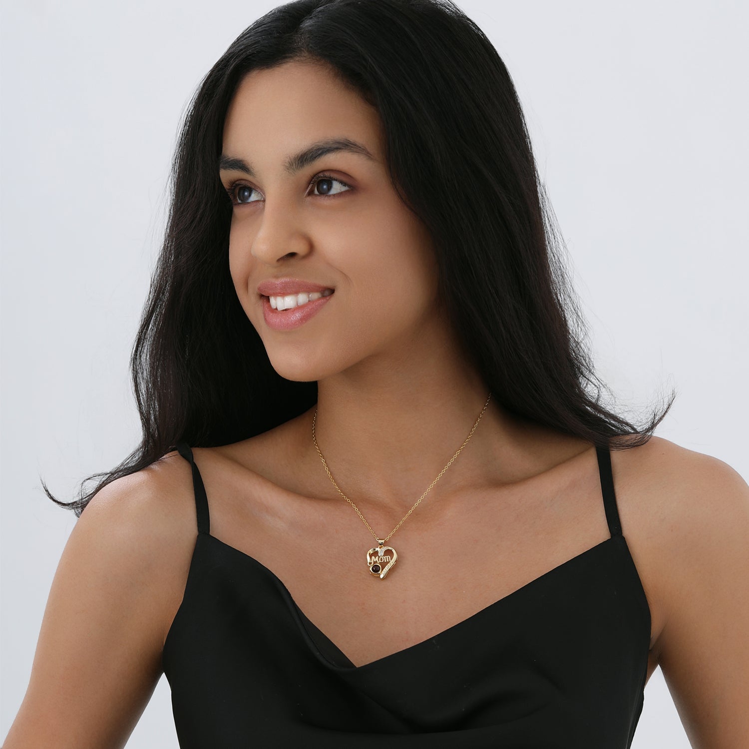 Phomora MOM Heart Zircon Customized Photo Necklace with hidden picture inside pendant