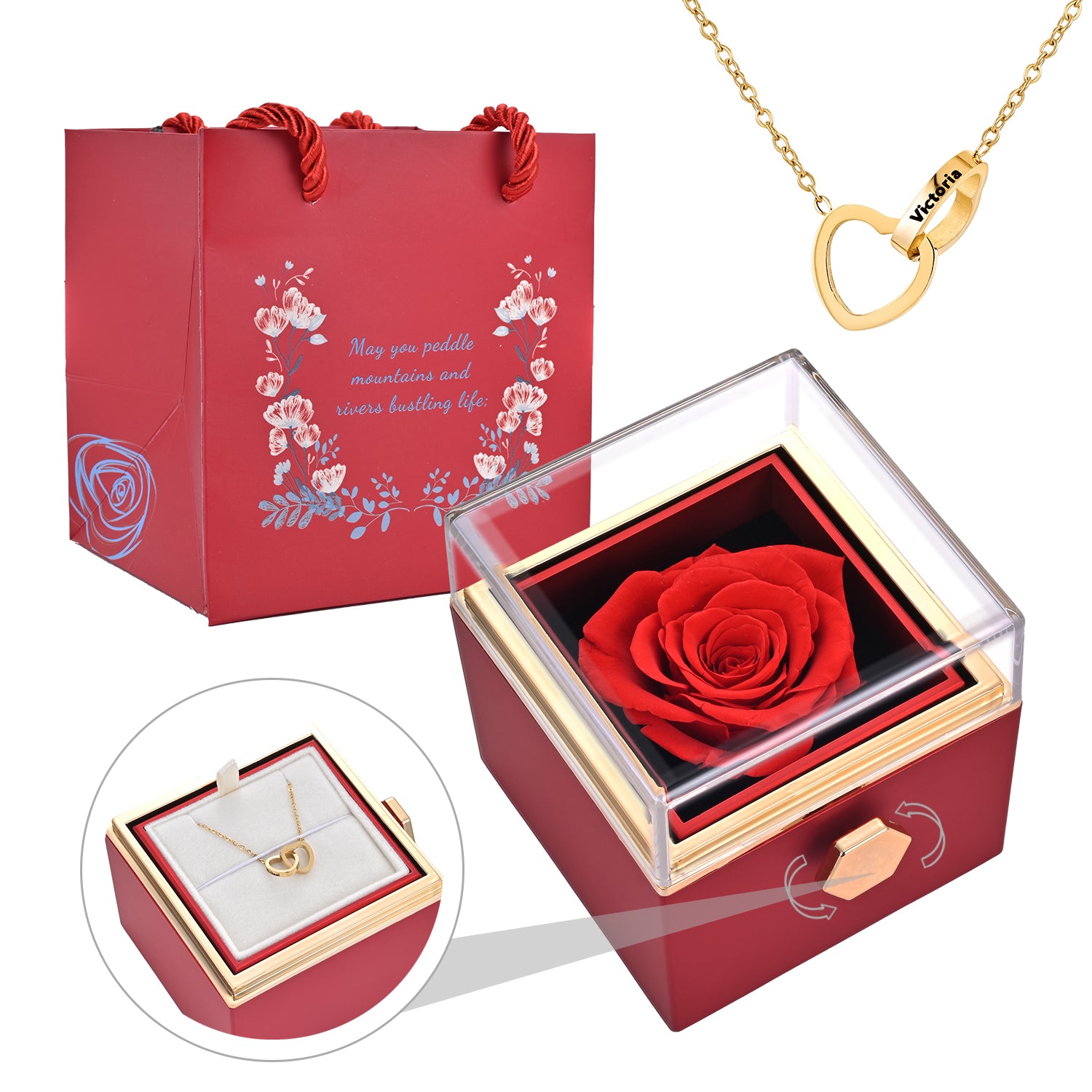 Phomora Eternal Rose Gift Box Necklace – Custom Engraved Jewelry Gift for Her