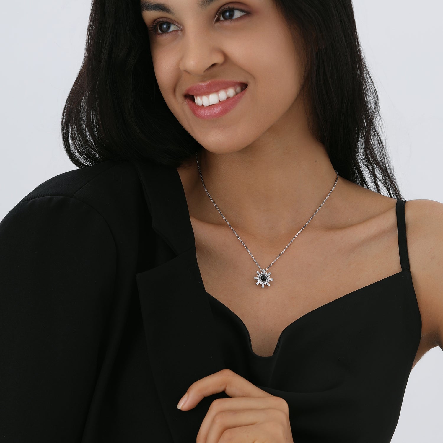 Custom snowflake necklace with photo projection gift