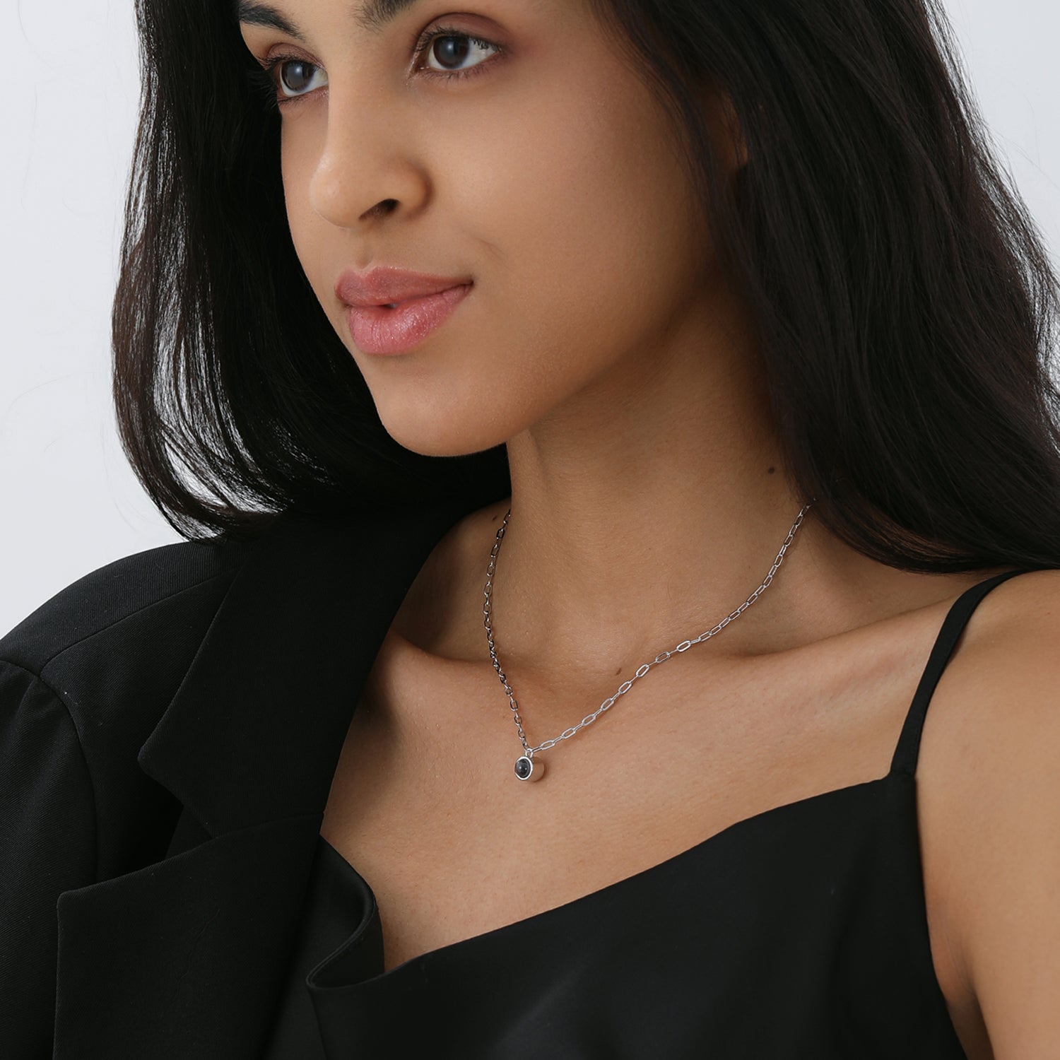 Phomora Paper Clip Chain Photo Necklace with hidden picture inside pendant