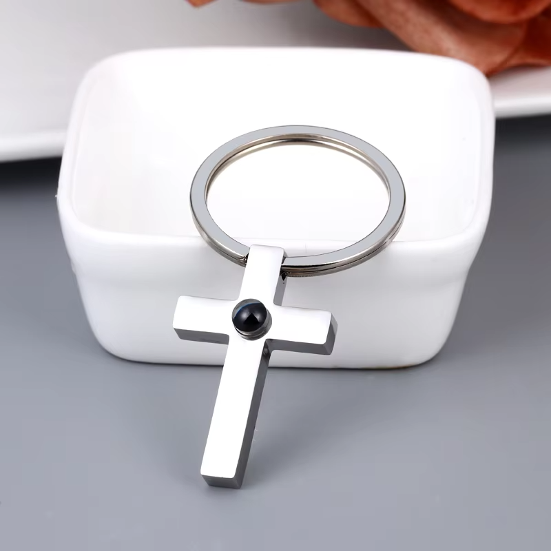 Phomora Minimalist Cross Photo Keychain