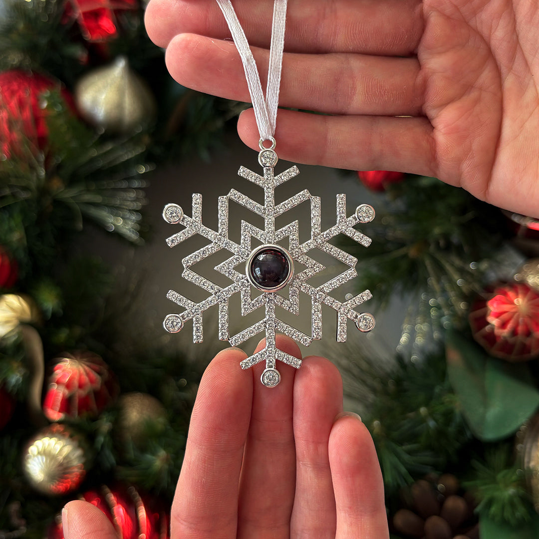 Snowflake-shaped photo ornament gift by Phomora