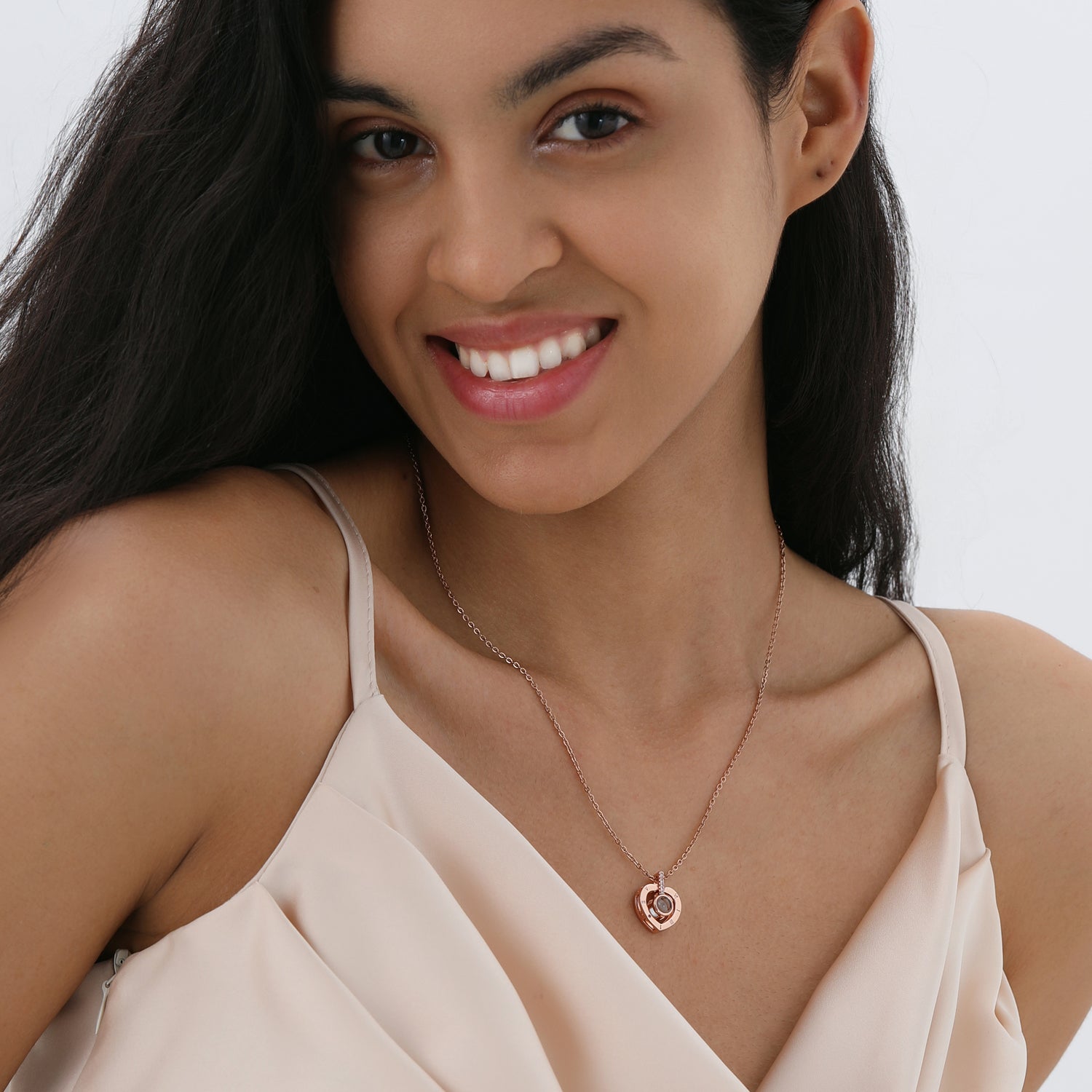 Phomora Heart-Shaped Hollow Personalized Photo Necklace with custom hidden photo