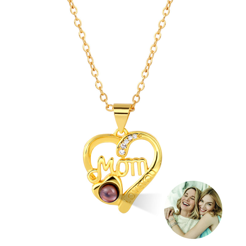 Phomora MOM Heart Zircon Customized Photo Necklace with hidden picture inside pendant