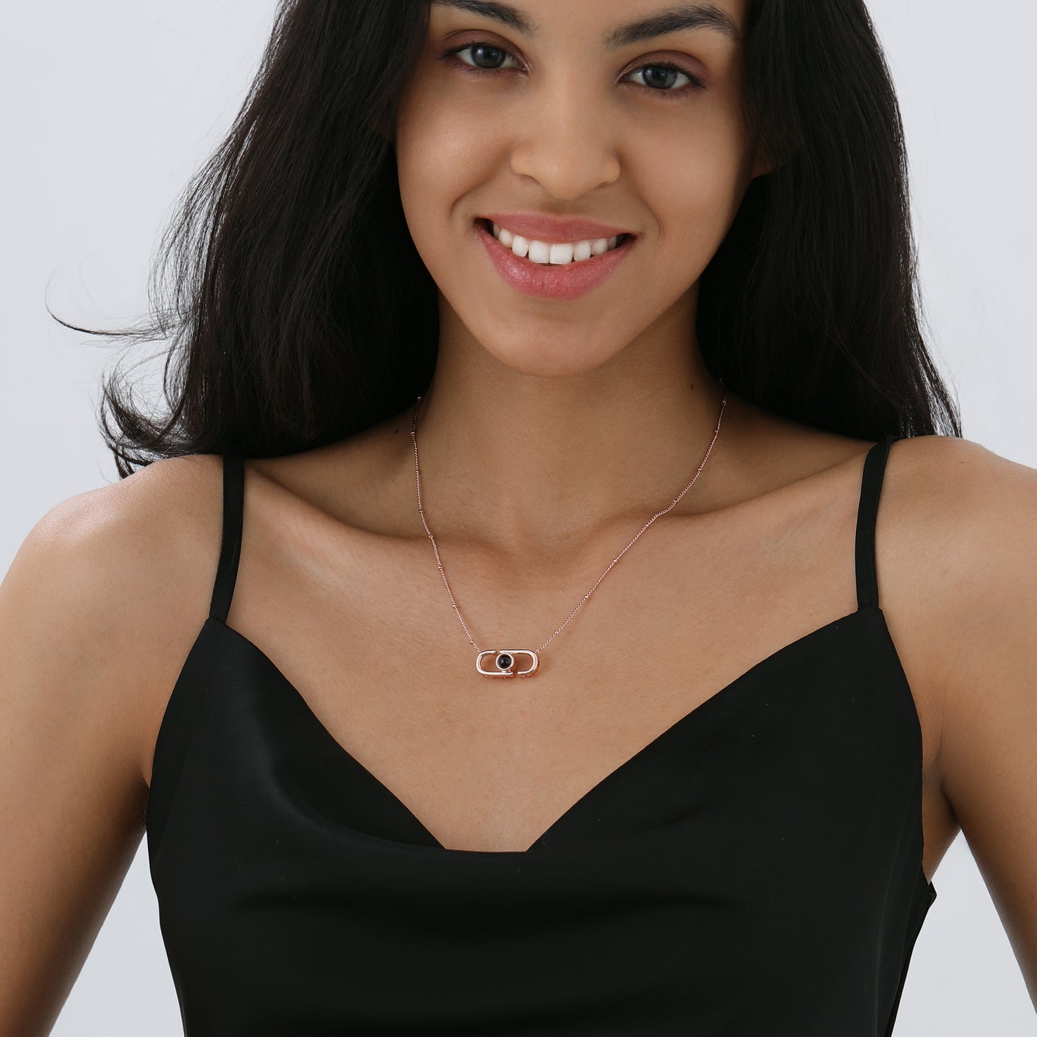 Sparkling heart projection photo necklace with hidden picture inside pendant