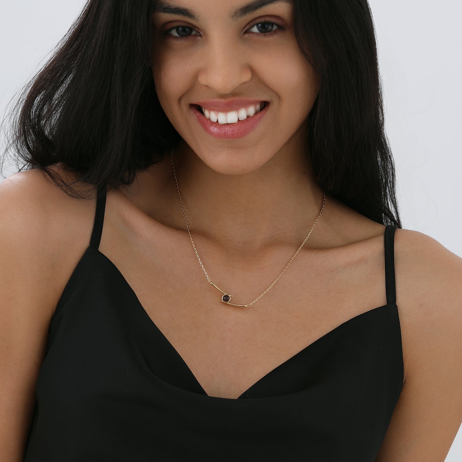 Golden irregular chain photo projection necklace with hidden picture inside pendant