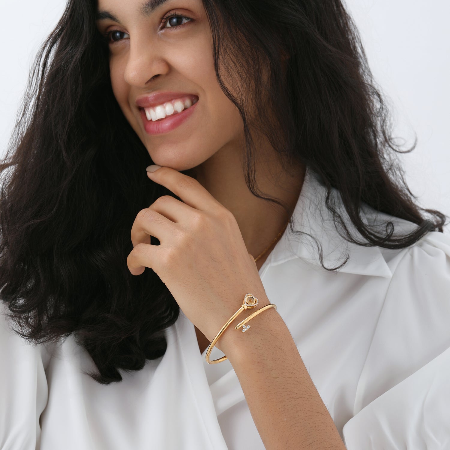 Phomora Love Key Photo Bangle Bracelet with hidden photo projection charm