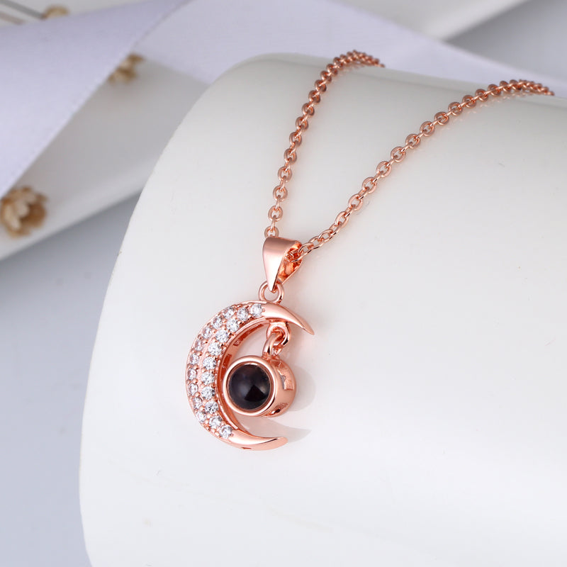 Phomora Delicate Lunar Zirconia photo necklace with hidden picture projection