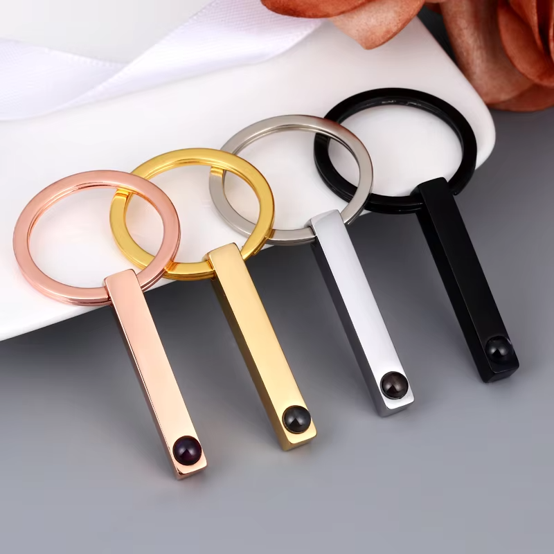 Minimalist Rectangular Projection Photo Keychain with hidden personalized photo