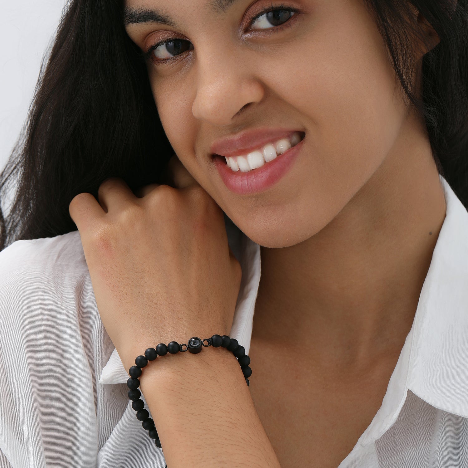 Phomora Gemstone Glow Photo beaded Bracelet with hidden photo charm