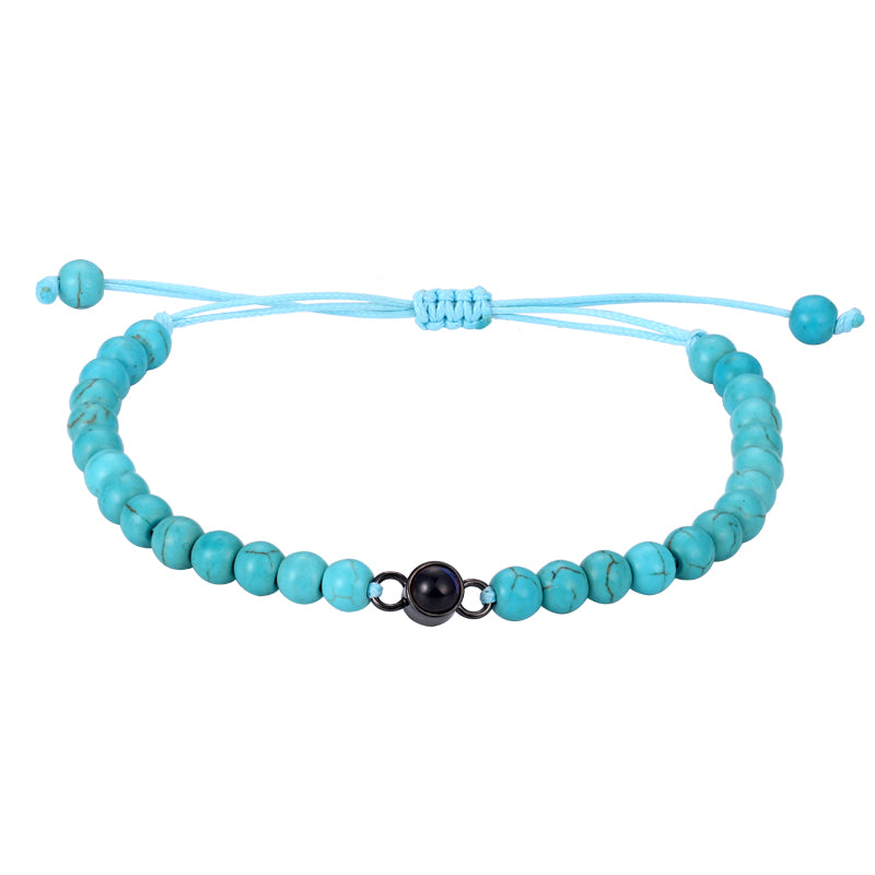 Personalized gemstone photo beaded bracelet gift for her