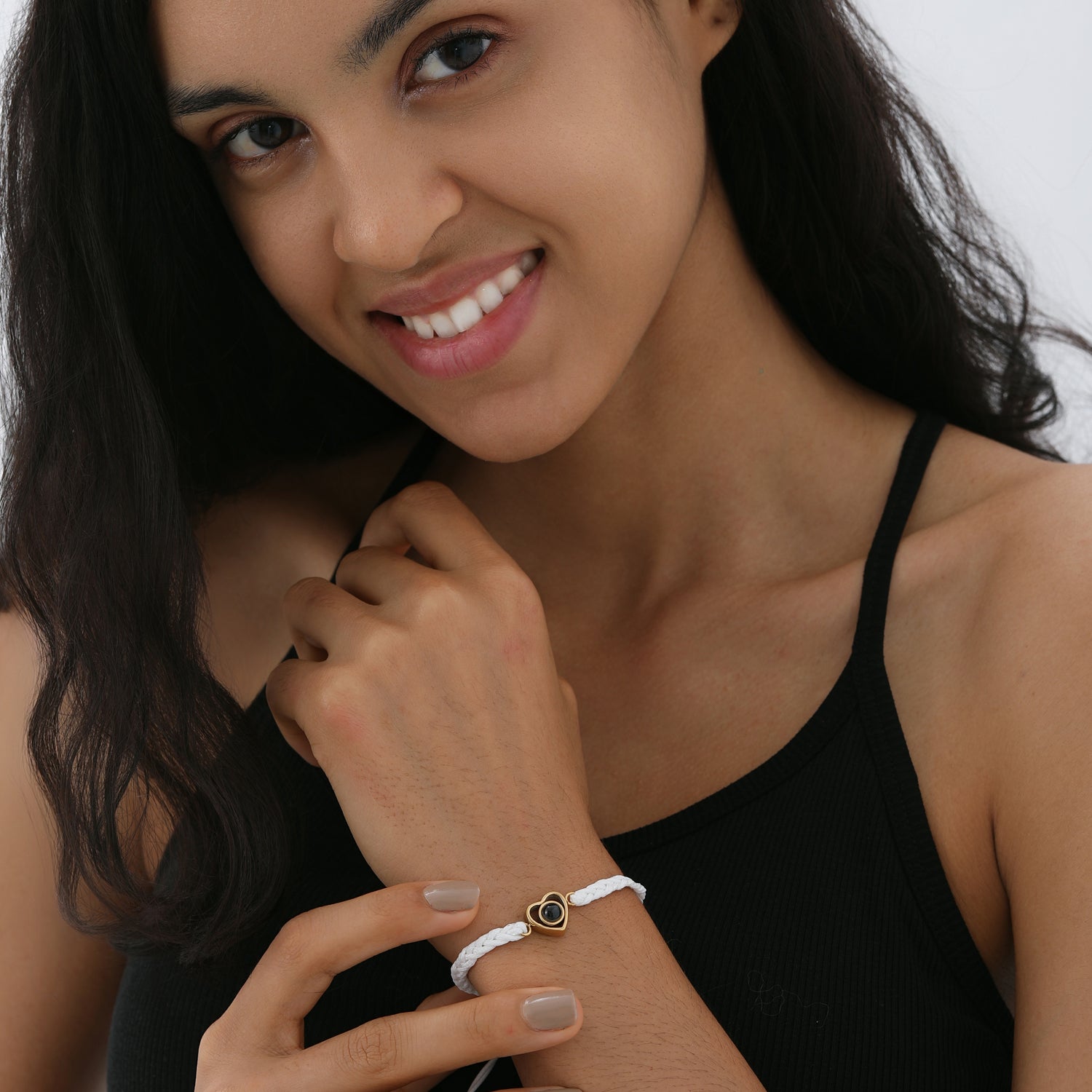 Phomora Couple Heart Charms Photo Bracelet with two personalized heart charms