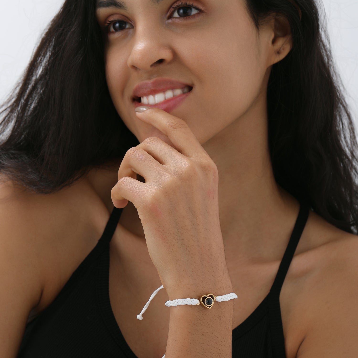 Phomora Couple Heart Charms Photo Bracelet with two personalized heart charms