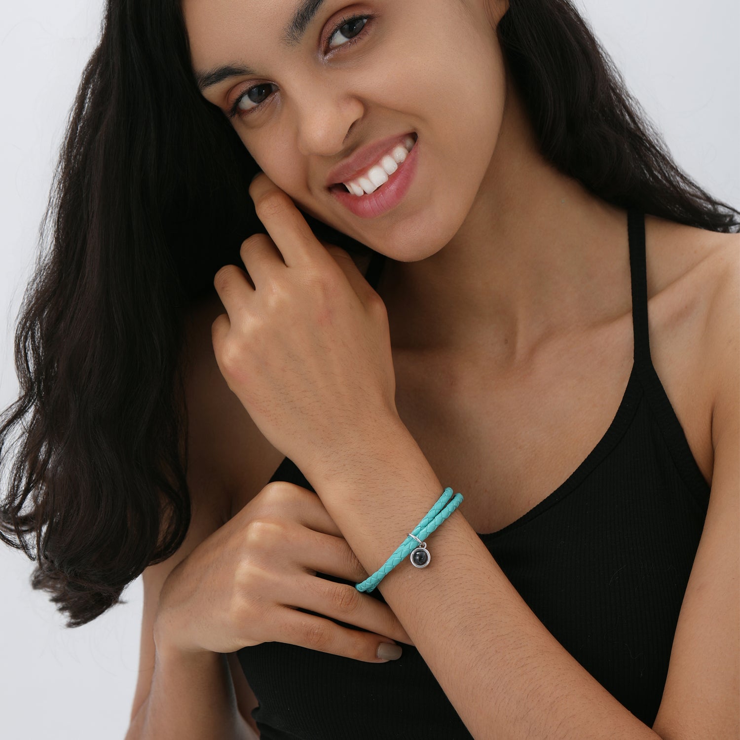 Personalized leather wrap photo bracelet gift for her