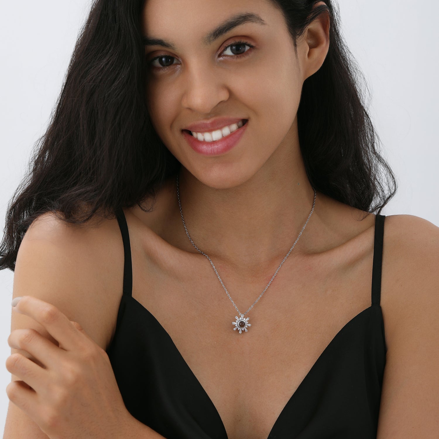 Eternal Snowfall Projected Memory Pendant Snowflake Shaped Necklace