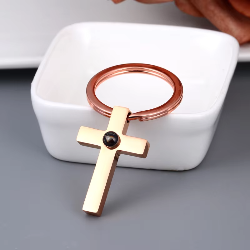 Phomora Minimalist Cross Photo Keychain