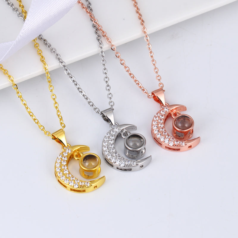 Phomora Delicate Lunar Zirconia photo necklace with hidden picture projection
