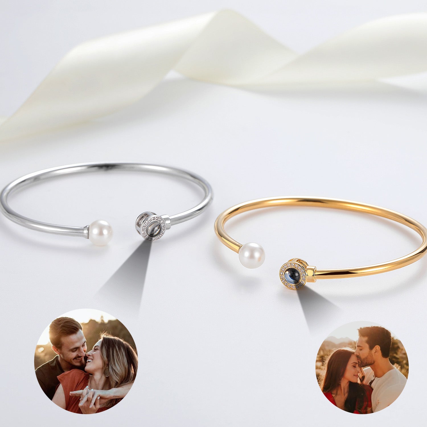 Phomora Elegance Pearl Photo Bracelet with hidden photo projection chip