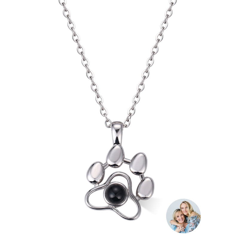 Custom paw print photo necklace with hidden pet picture inside