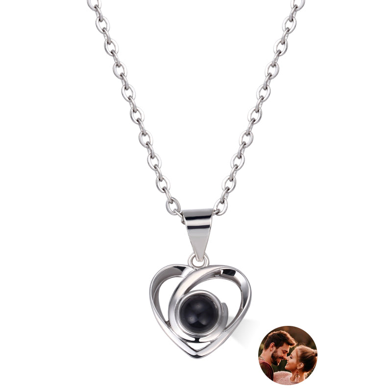 Personalized photo projection heart necklace with hidden picture inside