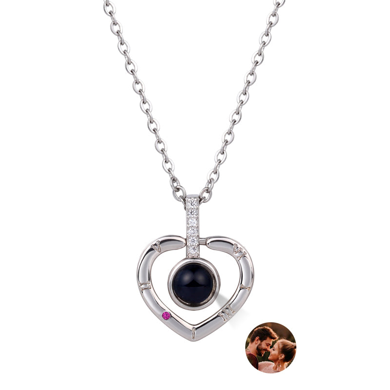 Phomora Heart-Shaped Hollow Personalized Photo Necklace with custom hidden photo