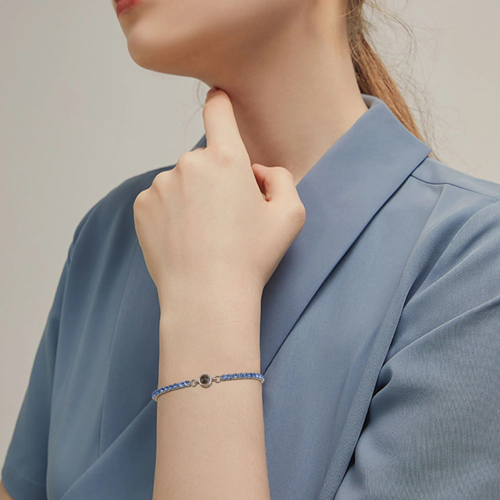 Personalized tennis photo bracelet gift for her