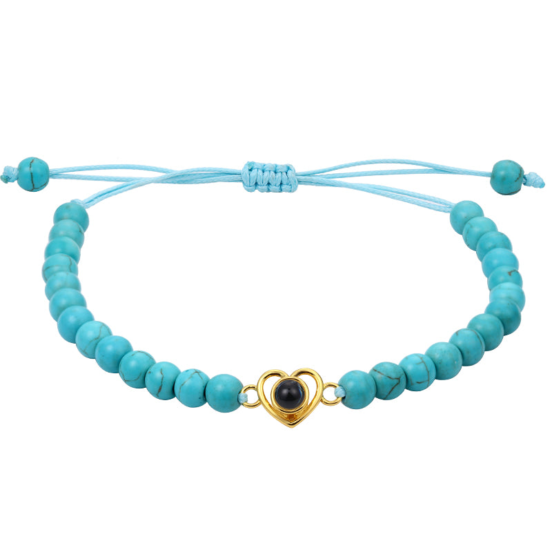 Personalized gemstone heart photo beaded bracelet gift for her
