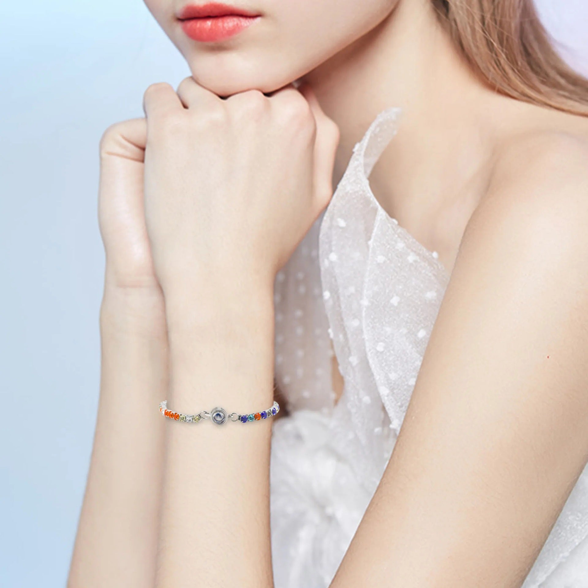 Personalized tennis photo bracelet gift for her