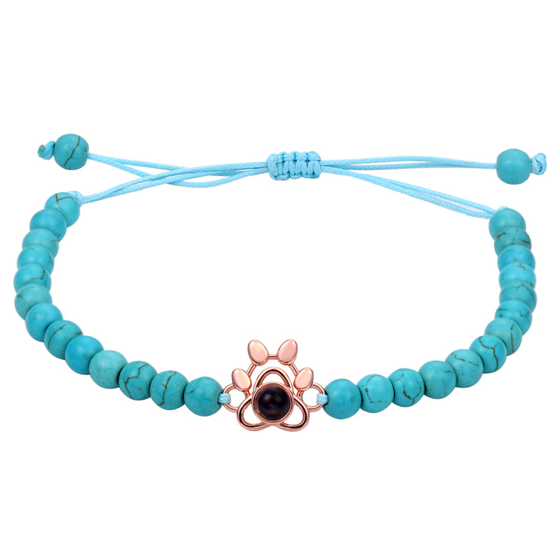 Personalized gemstone paw photo bracelet gift for pet lovers