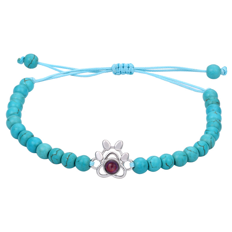 Personalized gemstone paw photo bracelet gift for pet lovers