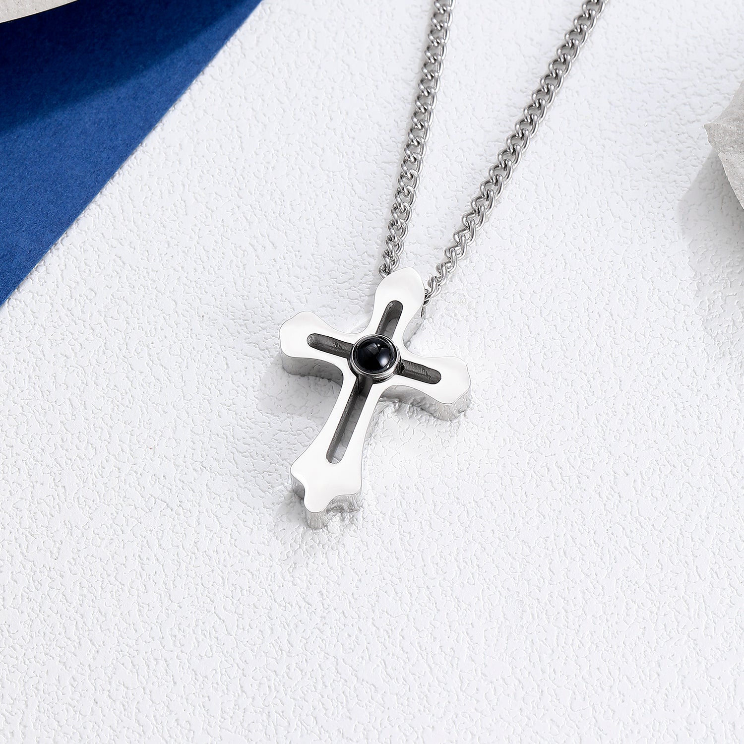 Phomora Religious skeleton Cross Photo Projection Necklace