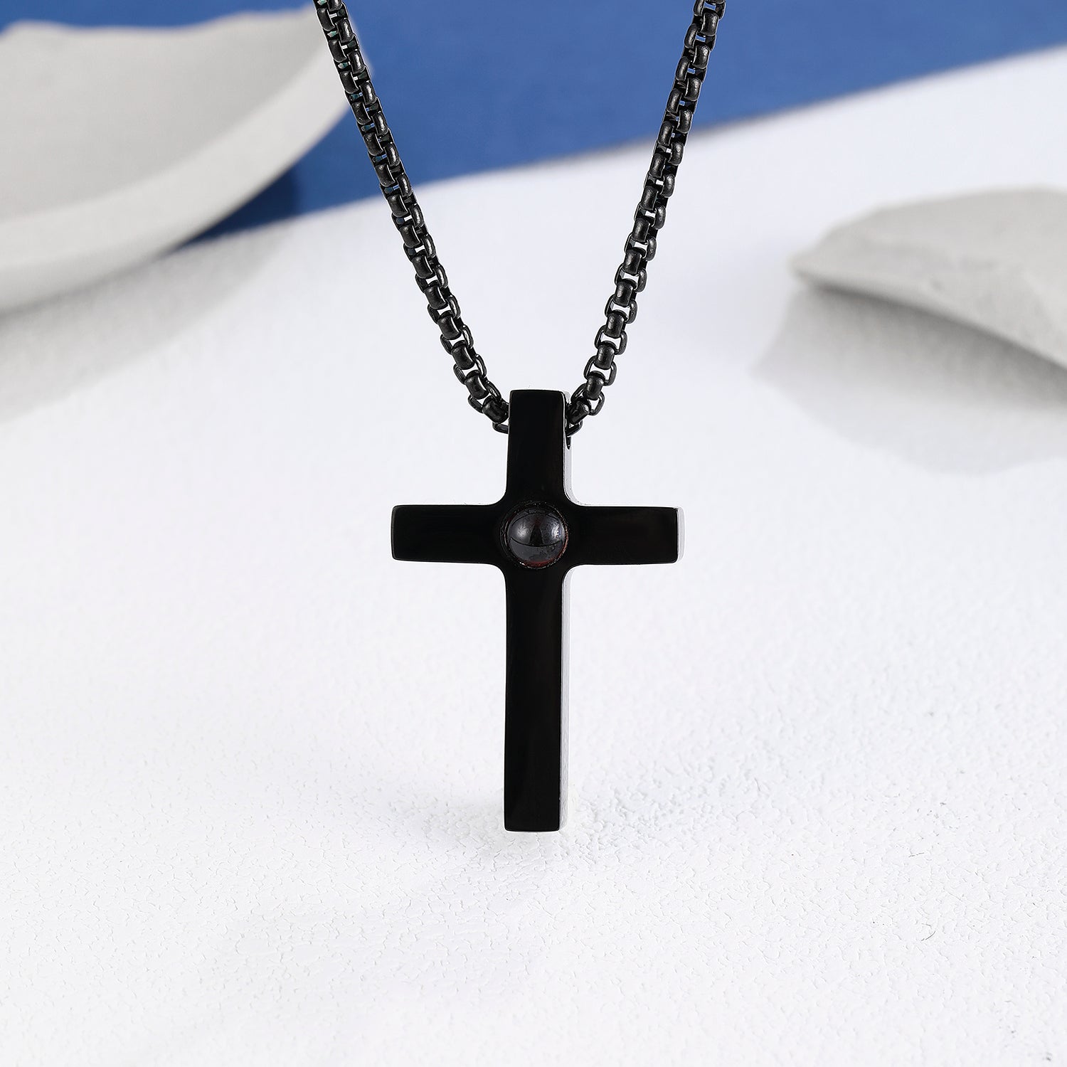 Phomora Religious Cross Photo Projection Necklace | Personalized Faith Jewelry Gift