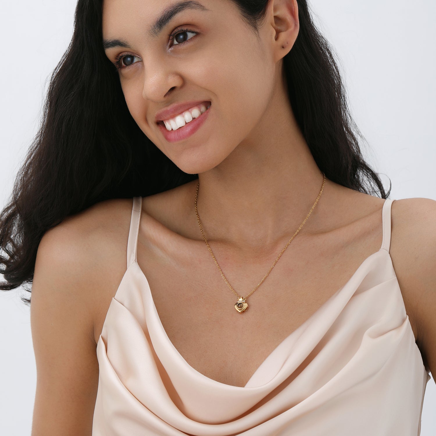 Custom heart pendant necklace with hidden photo projection