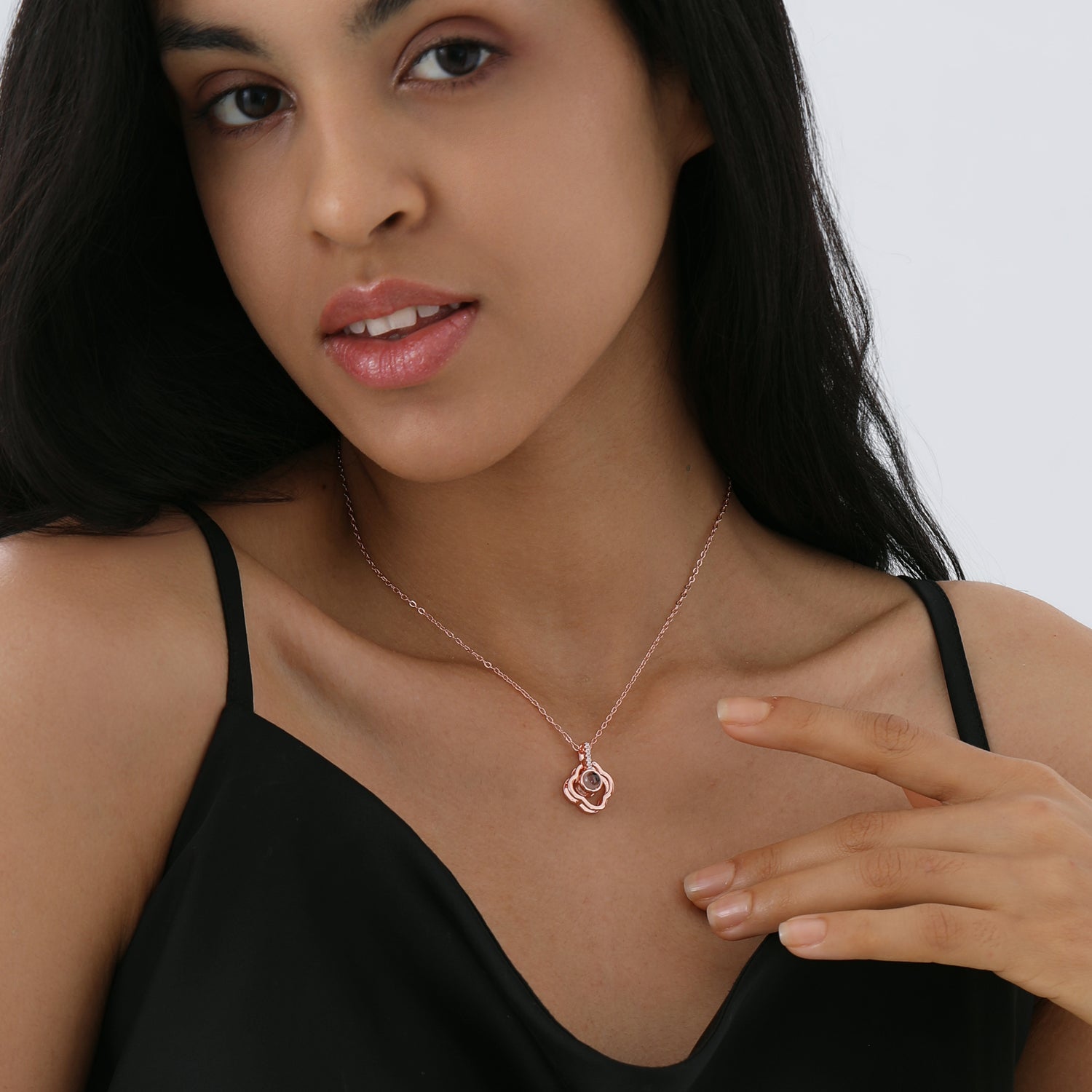 Personalized clover pendant necklace with custom photo