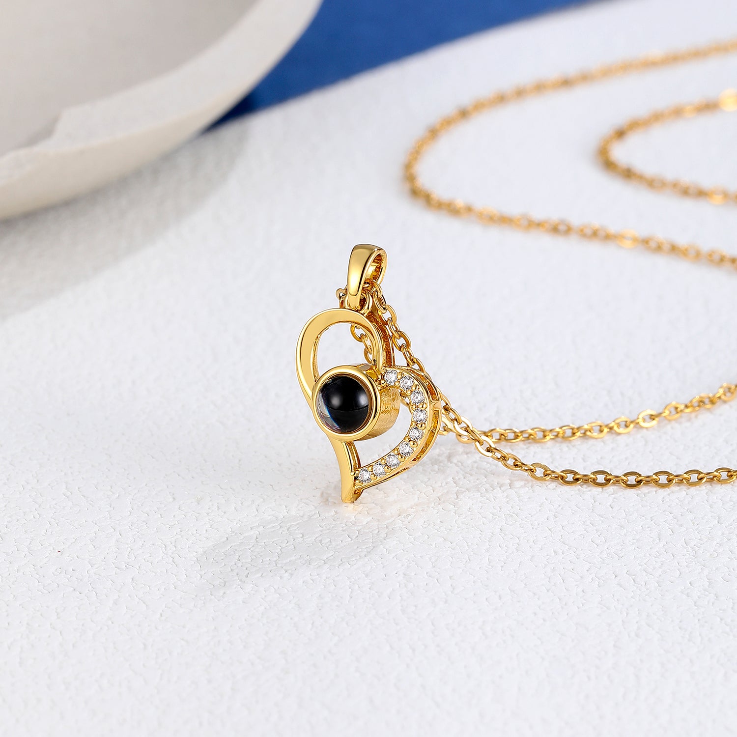 Phomora Diamond Accent Heart Photo Necklace with hidden projection photo