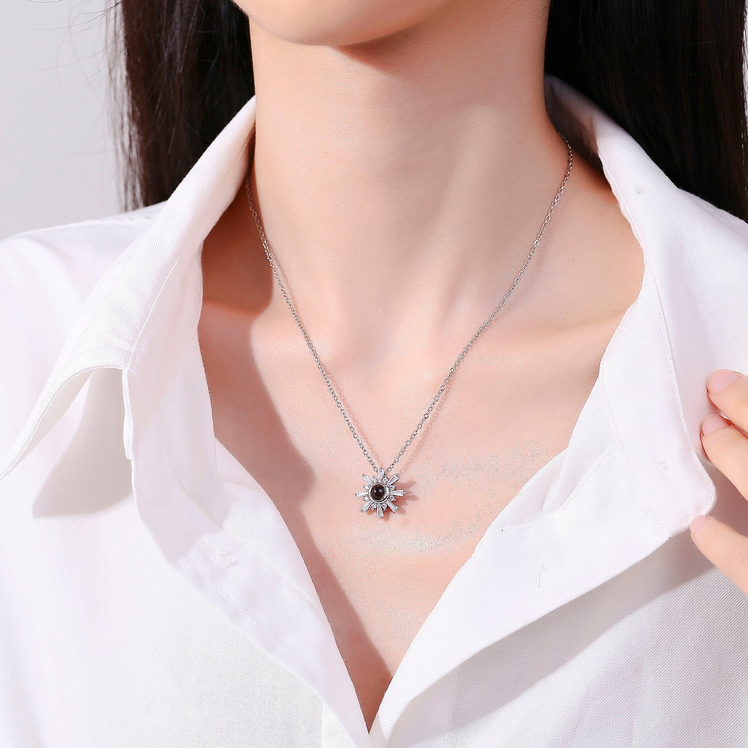 Custom snowflake necklace with photo projection gift