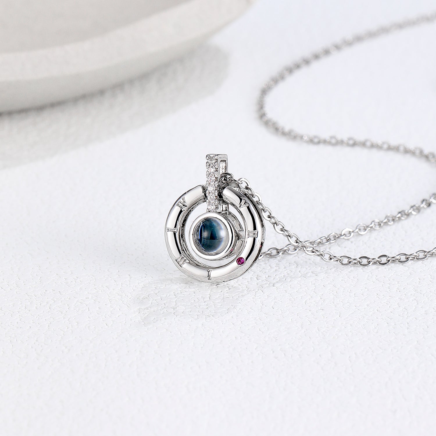 Phomora round hollow photo projection necklace with hidden picture inside