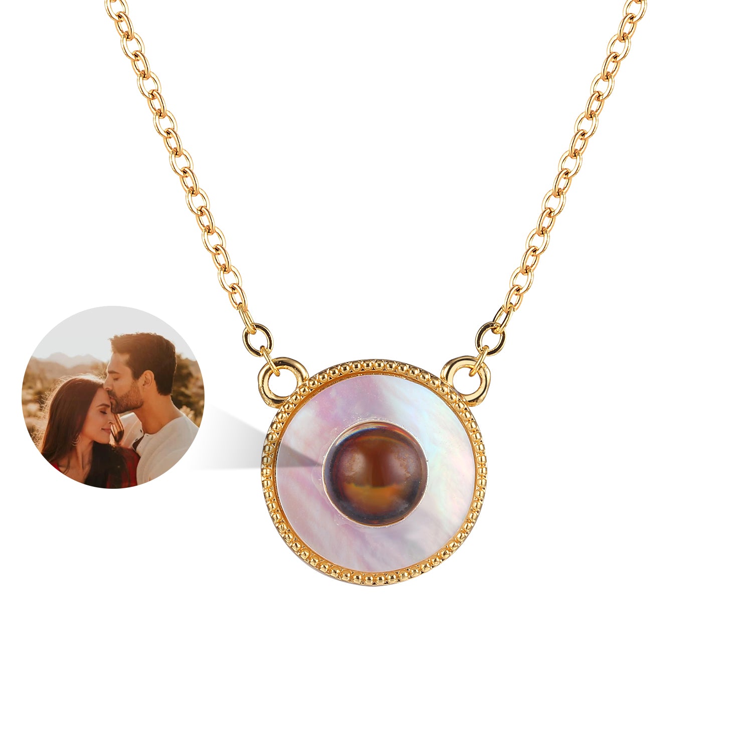 Timeless statement of love projection photo necklace with hidden image inside pendant