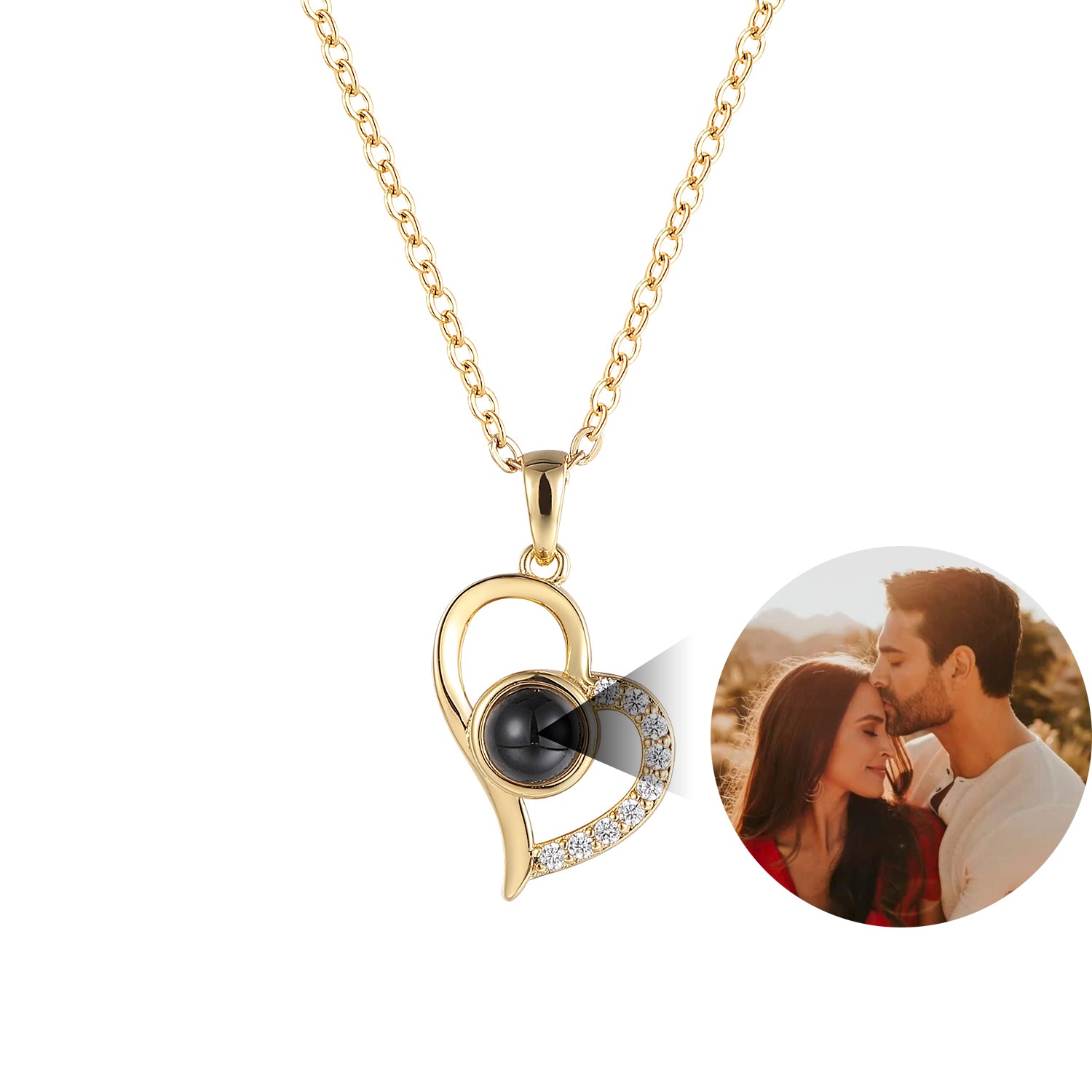 Phomora Diamond Accent Heart Photo Necklace with hidden projection photo