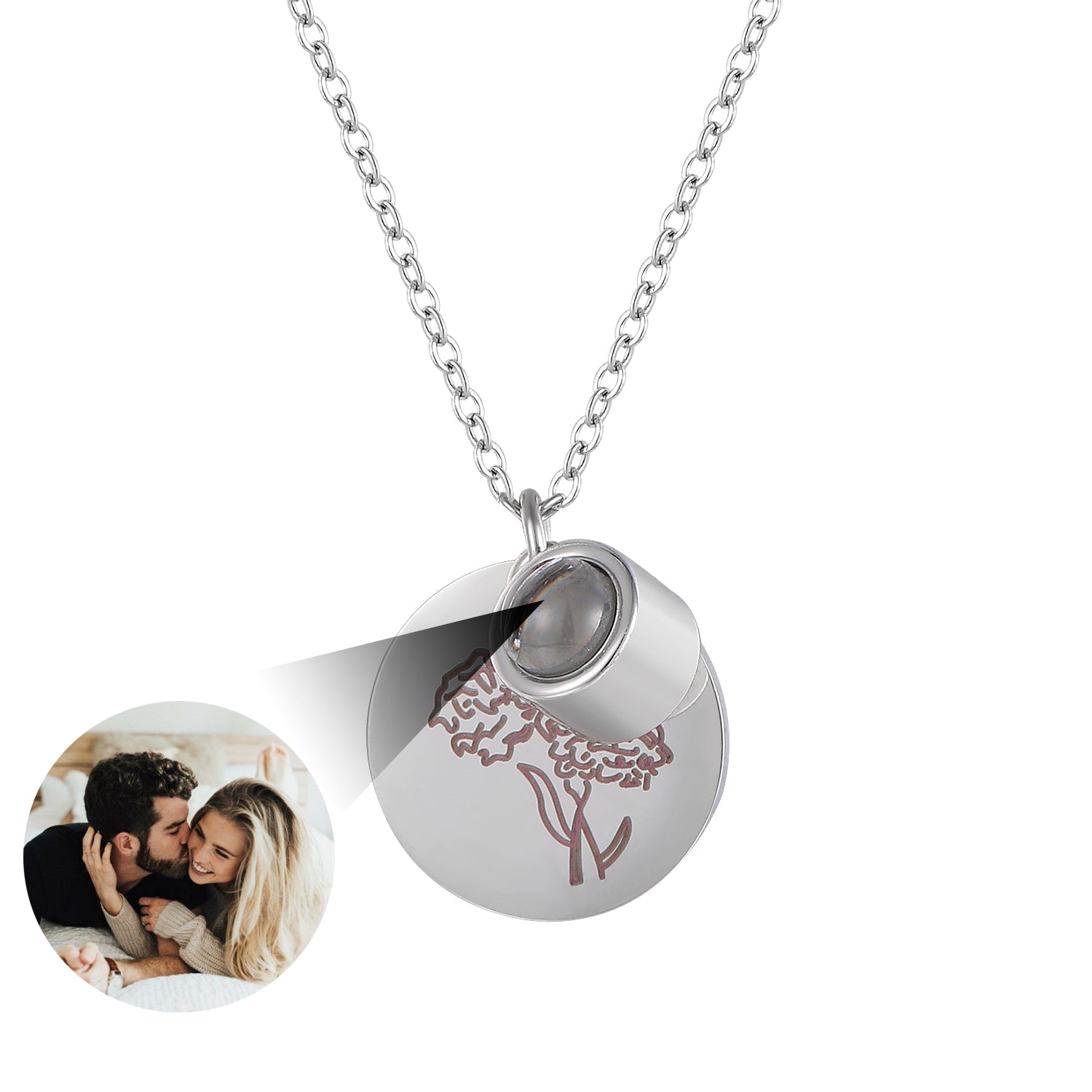 Phomora personalized birthmonth flower necklace with engraved floral pendant