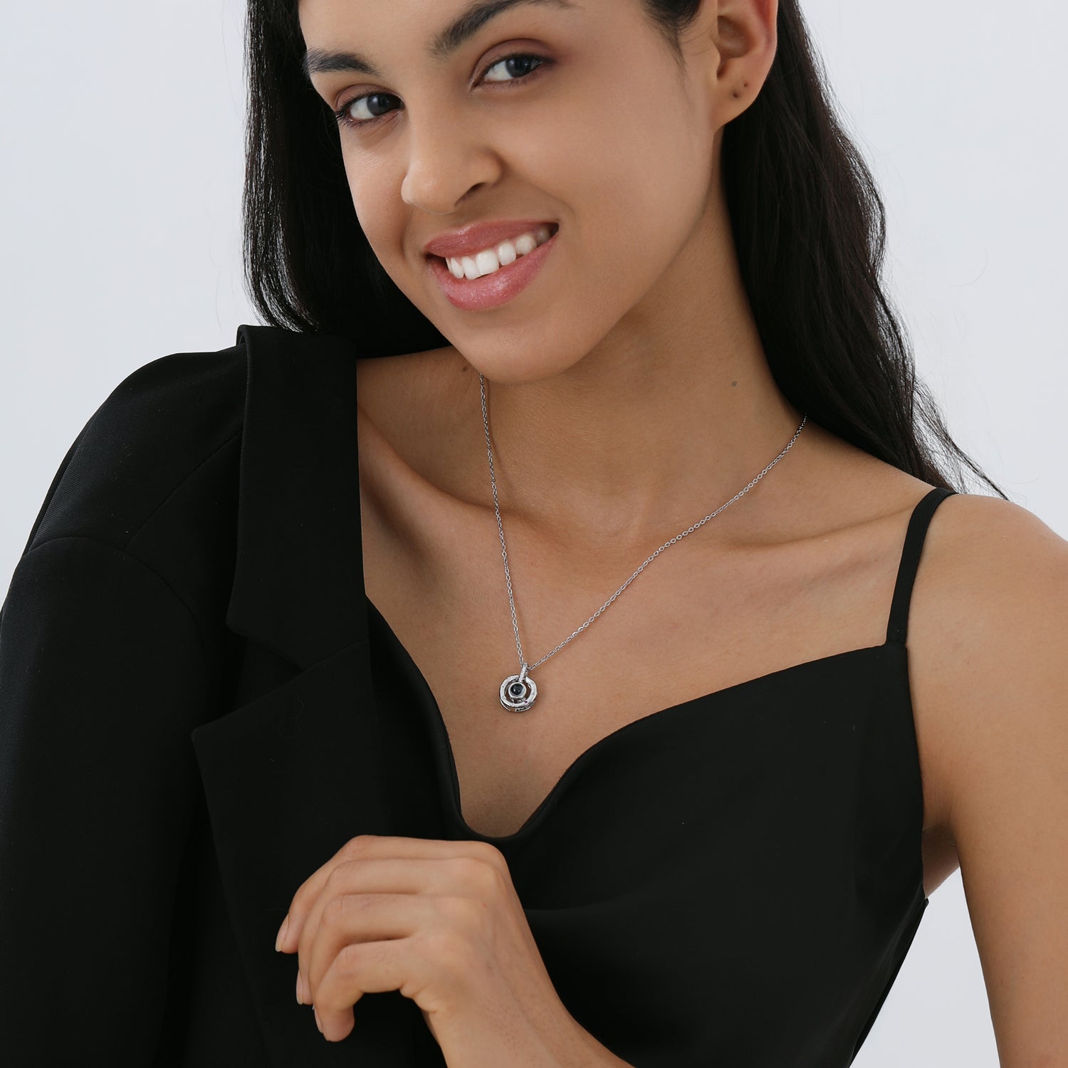 Custom circle pendant necklace with personalized photo projection