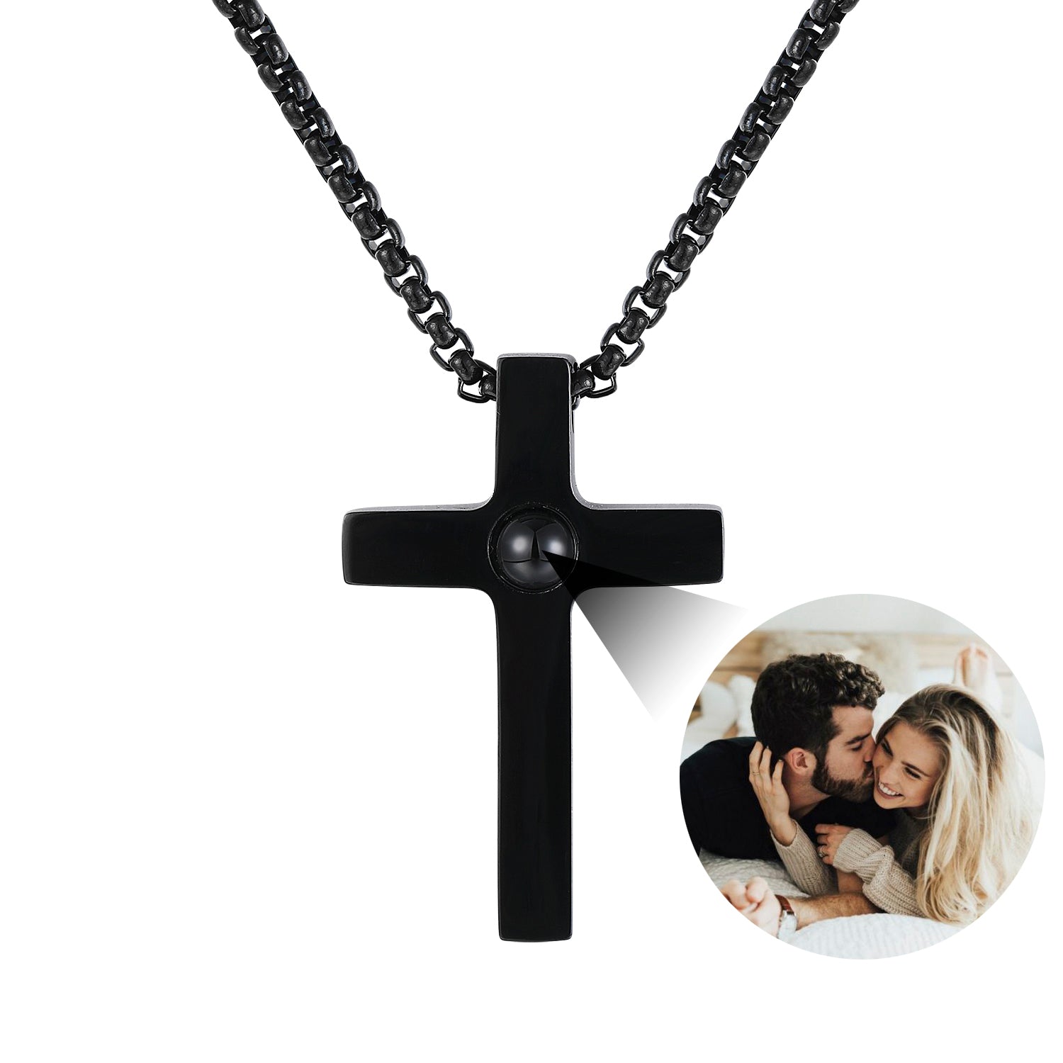 Phomora religious cross photo projection necklace with hidden image
