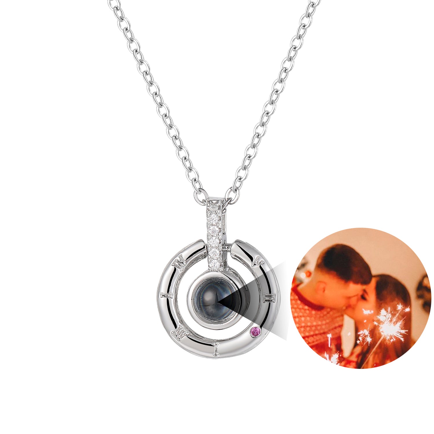 Phomora round hollow photo projection necklace with hidden picture inside